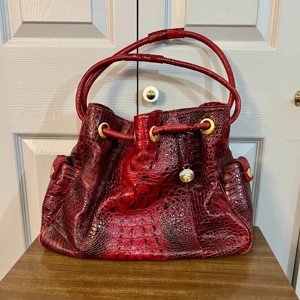 Brahmin Deep Red Hobo draw cord bag